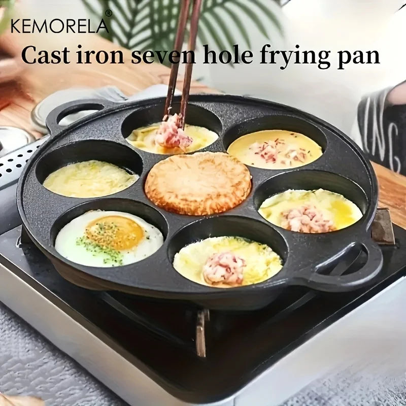 7 Loch Frittier-Topf Gusseisen-Pfanne Omelettpfanne Nicht-Stall-Eier Pfannkuchen Steak Pfanne Küche Kochen Schinken Pfannen Frühstück Maker Kochgeschirr Kochgeschirr Kochgeschirr