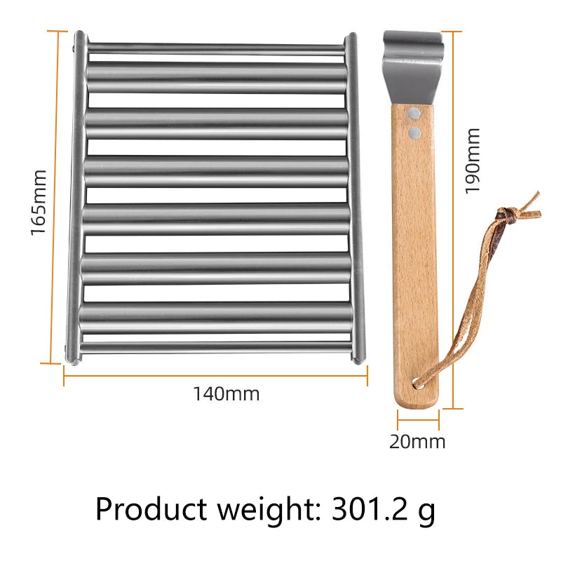 Hot Dogreller Rack, Edelstol dobaussen bbq Wurtage Grill Pan mat laangem Holzhandel, nei Barbecue Tools