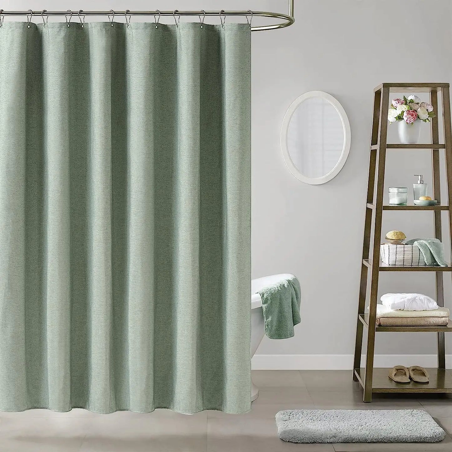 Rideau de douche de lin de luxe avec crochets en métal argenté salle de bain imperméable en tissu épais rideaux de bain baignoire grand couvercle de bain