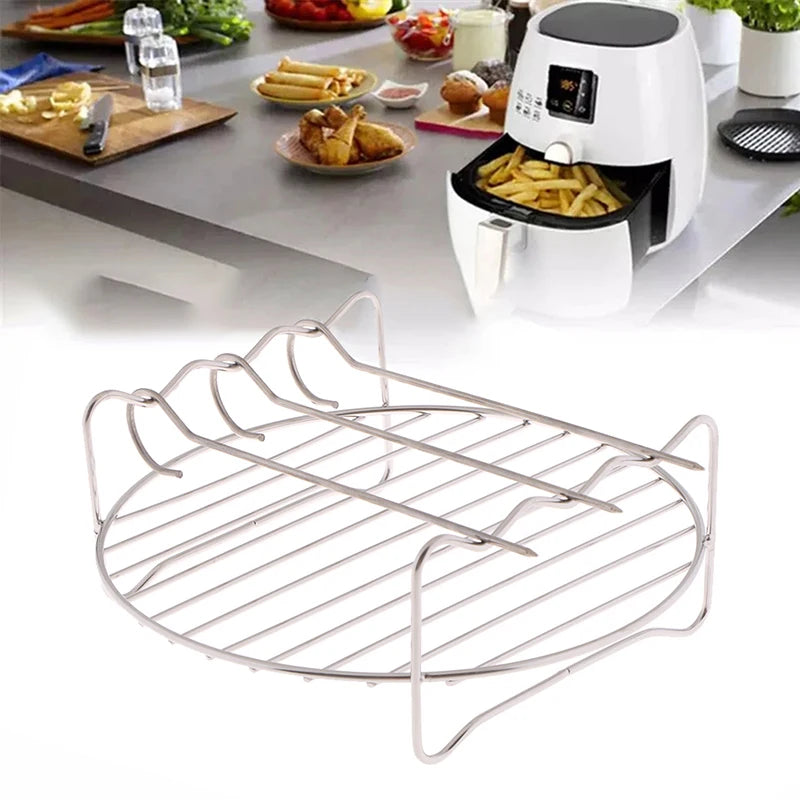 Grelha de aço inoxidável assar espetos pan skewers ar friturador de ar churrasqueira dupla churrasqueira pan de substituição de churrasqueira ferramentas de cozinha de churrasco