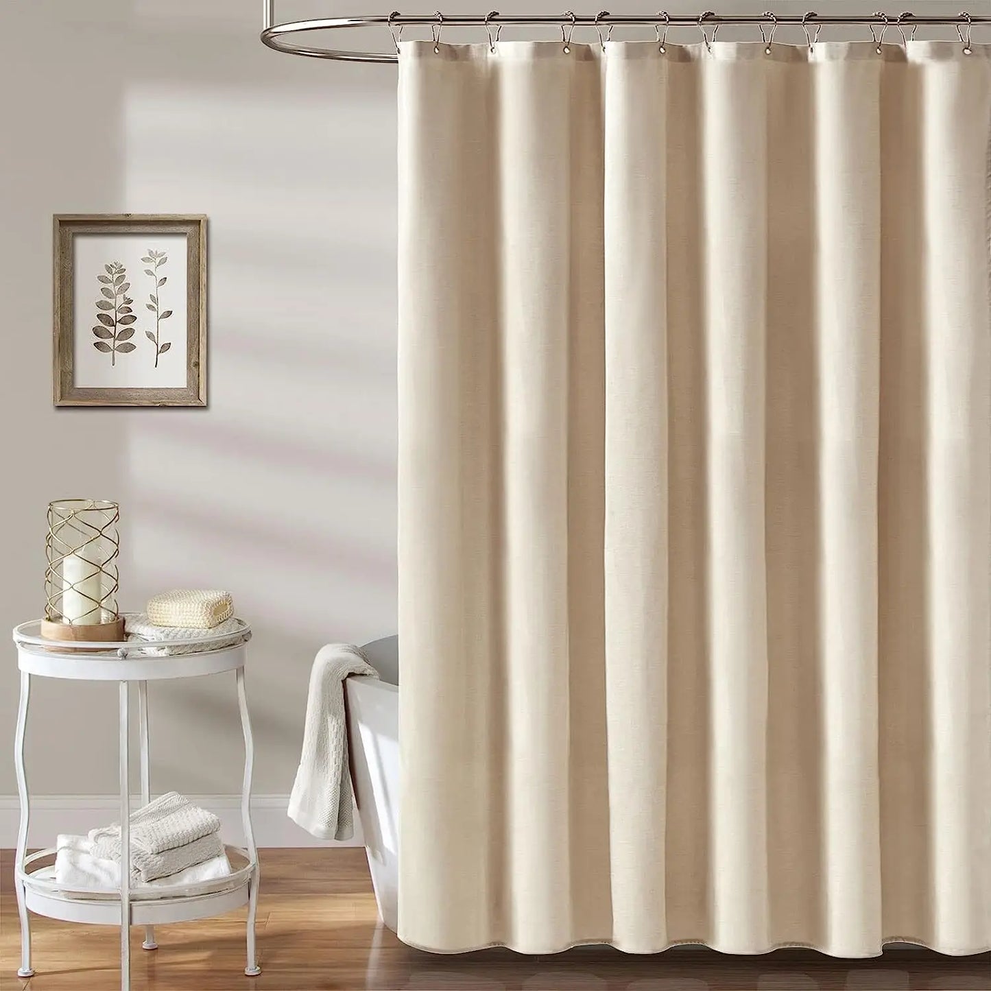 Rideau de douche de lin de luxe avec crochets en métal argenté salle de bain imperméable en tissu épais rideaux de bain baignoire grand couvercle de bain