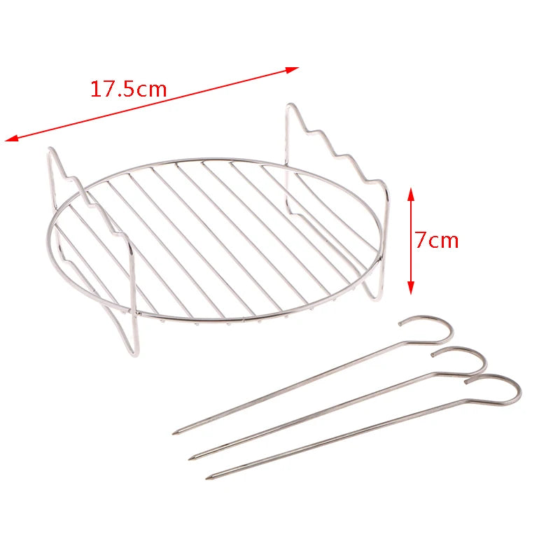 Grelha de aço inoxidável assar espetos pan skewers ar friturador de ar churrasqueira dupla churrasqueira pan de substituição de churrasqueira ferramentas de cozinha de churrasco