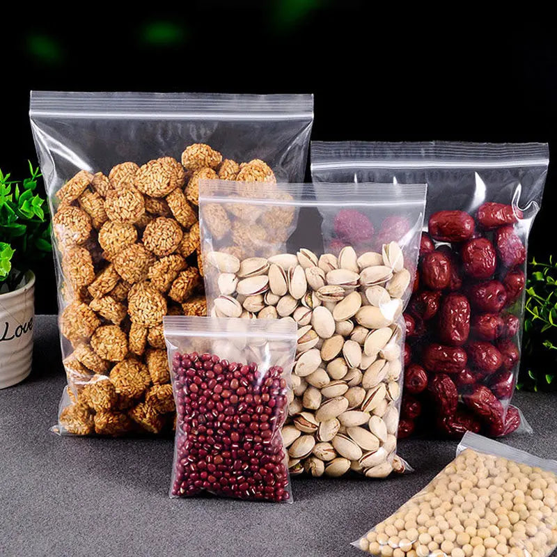 300/100pcs Transparentní zip tašky na potravinové šperky Vakuum Úložný taška plastová zahušťová reclosable Poly Bag Kitchen Organization Package