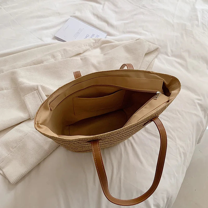 Dames grote capaciteit schoudertas zomer stro geweven mand handtas mode vrouwelijke luxe ontwerper strandzak bali shopper tote