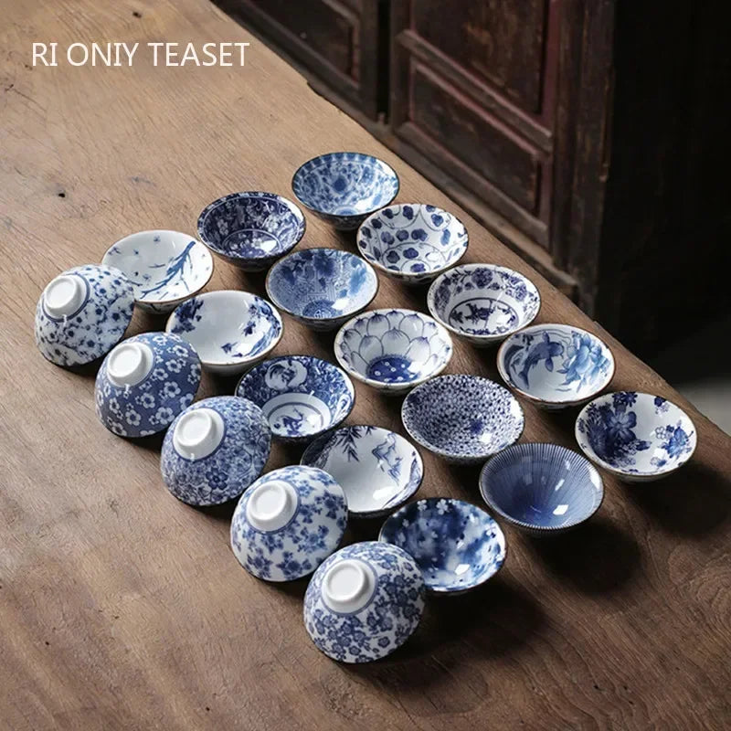 1 pezzi retrò blu e bianco cono in porcellana teacup anti-ridimensionamento ceramico ceramico ciotola da tè da viaggio tazze da tè