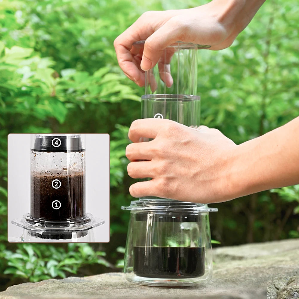Cafemasy Tragbare französische Presse Kaffeemaschine transparente Espresso -Kaffeekanne Luft Press Kaffeemaschine mit Filtern für Aero Press