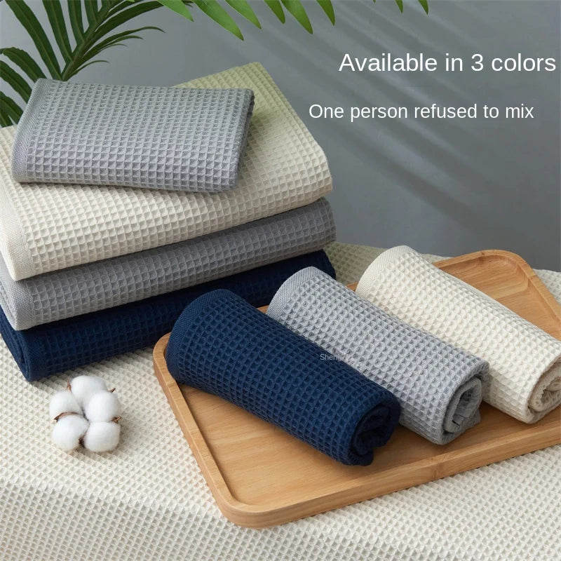 Nouvelle serviette de serviette en coton à gaufre simple 35x80cm / 70x140 cm absorbant doux et confortable pour la peau pas facile à piler