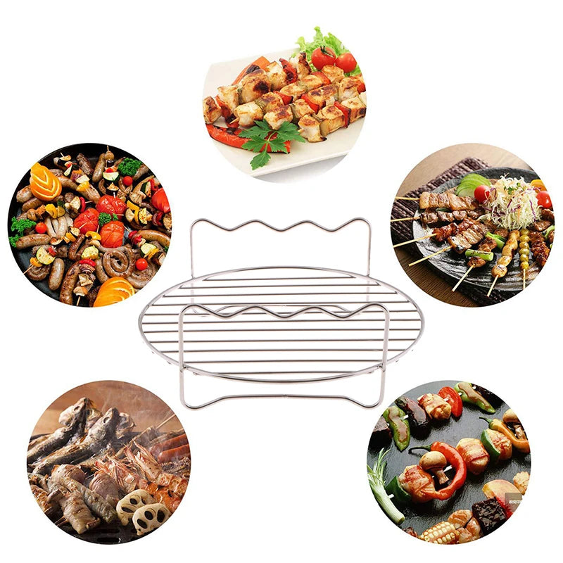 Grelha de aço inoxidável assar espetos pan skewers ar friturador de ar churrasqueira dupla churrasqueira pan de substituição de churrasqueira ferramentas de cozinha de churrasco
