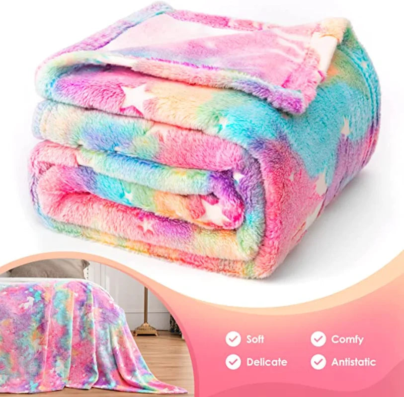 New spacecra Glow in The Dark Blanket Unicorn Gift for Kid Birthday Bedroom Decor Unicorns Toys Soft Cozy Luminous Throw Blanket