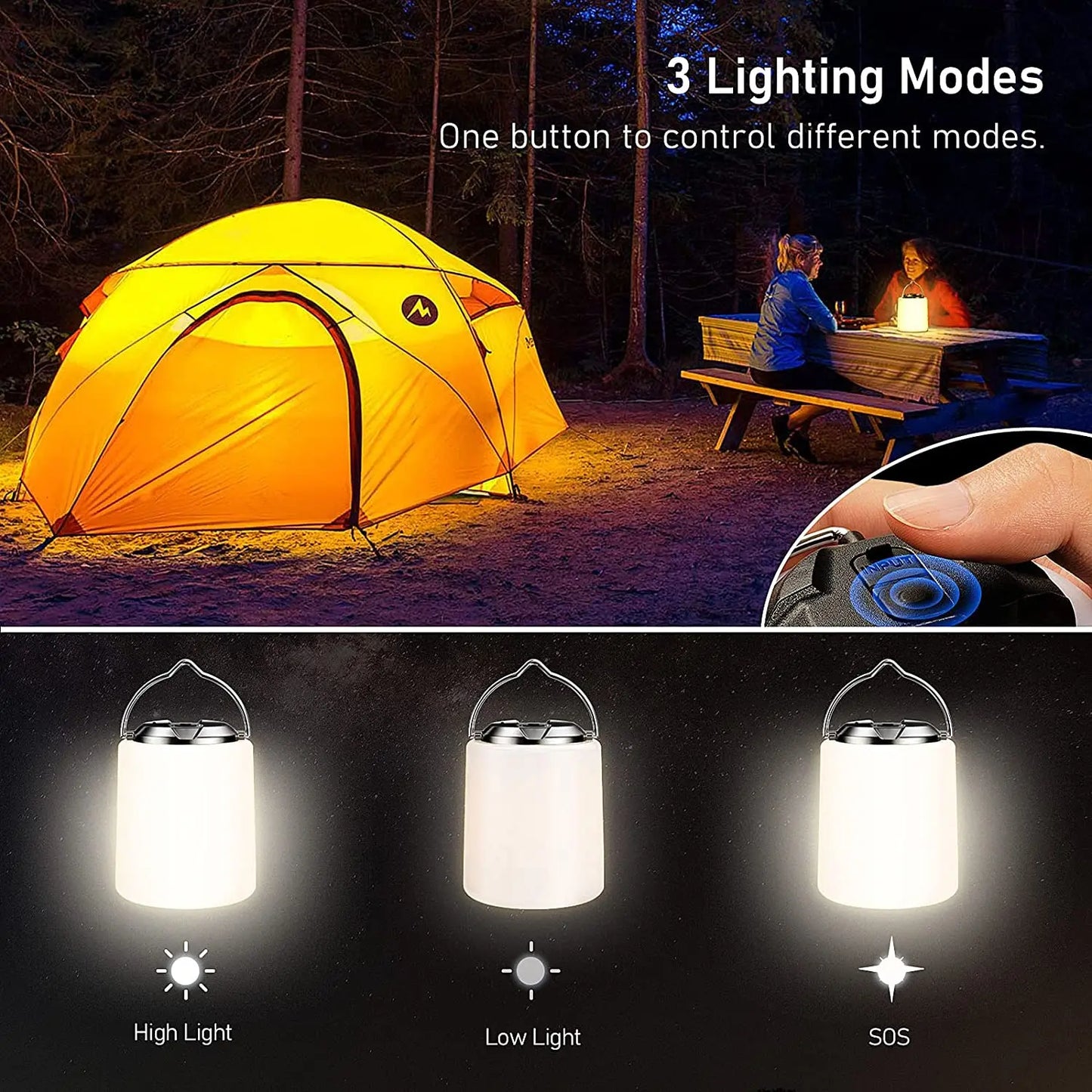 Rechargeable camping light, flashlight camping light -3000K warm white light, camping/hiking emergency waterproof light
