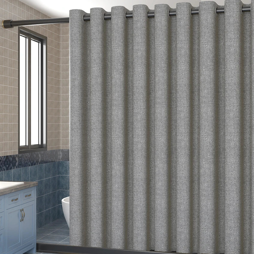Imitation en lin rideau de douche avec grands anneaux salle de bain imperméable en tissu épais rideaux de bain baignoire grande couverture de bain moderne