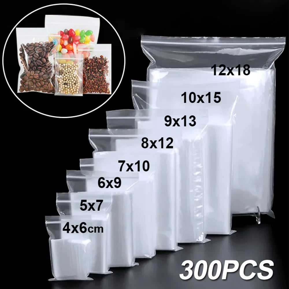 300/100pcs Transparentní zip tašky na potravinové šperky Vakuum Úložný taška plastová zahušťová reclosable Poly Bag Kitchen Organization Package