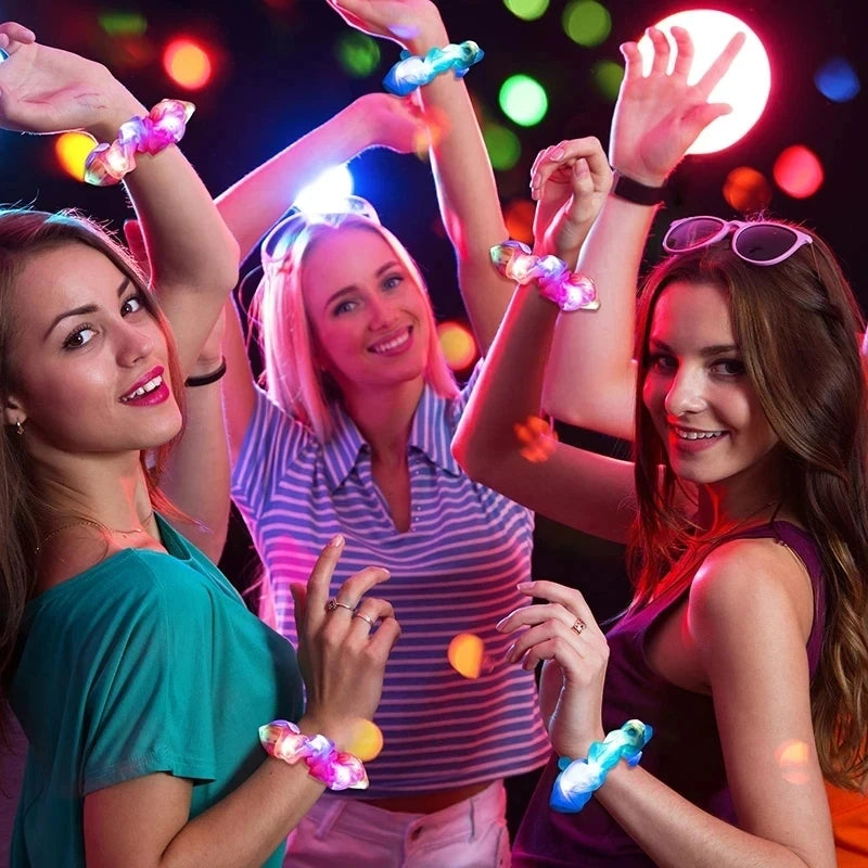 20 gab/partijas LED gaismas gaismas skrāpējumi matu joslas zirgastes turētāja galvassegas elastīgās satīna matu joslas meiteņu matu aksesuāri ballītei