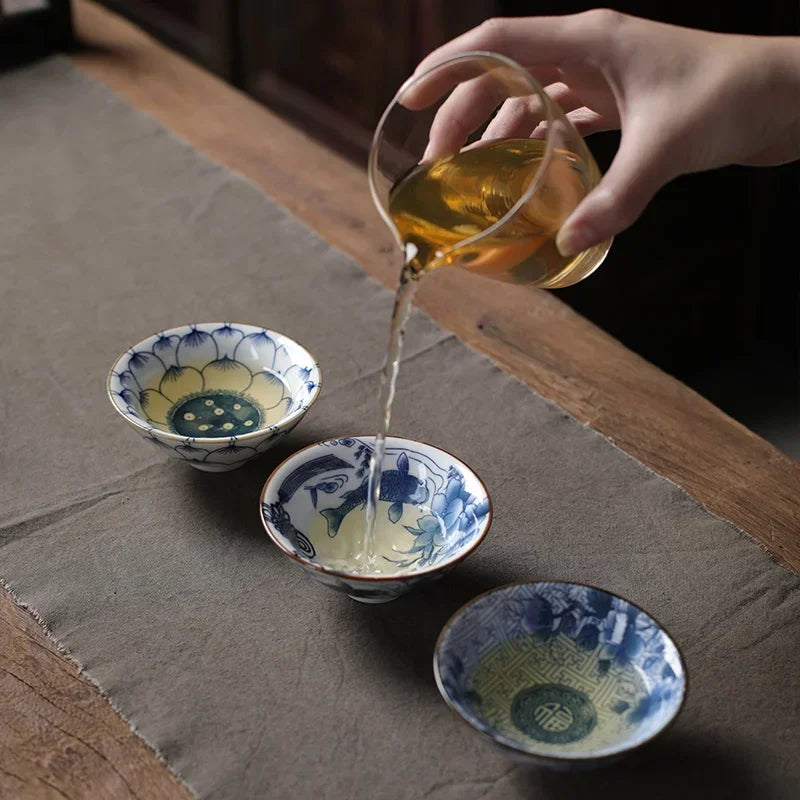 1 pezzi retrò blu e bianco cono in porcellana teacup anti-ridimensionamento ceramico ceramico ciotola da tè da viaggio tazze da tè