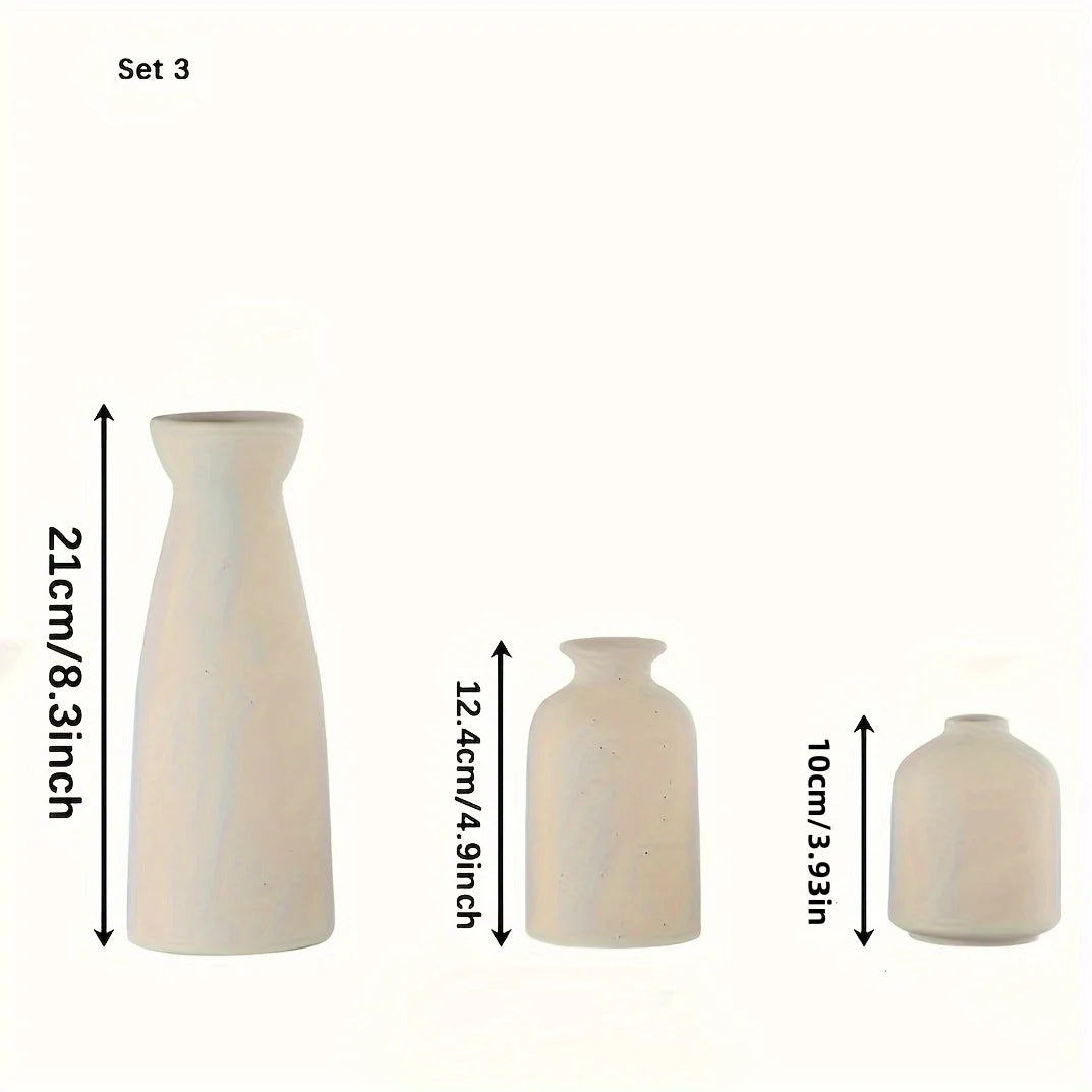 Zestaw 3 wazonów ceramicznych, wazony kwiatowe do rustykalnego wystroju domu, nowoczesny wystrój wiejski, wystrój salonu, wystrój półki, wystrój stołu