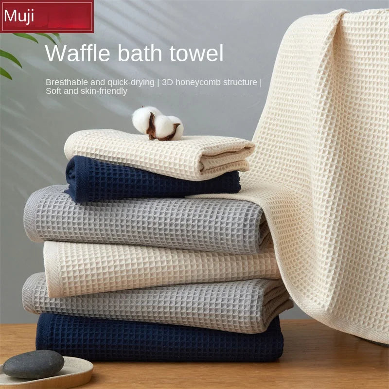Nouvelle serviette de serviette en coton à gaufre simple 35x80cm / 70x140 cm absorbant doux et confortable pour la peau pas facile à piler