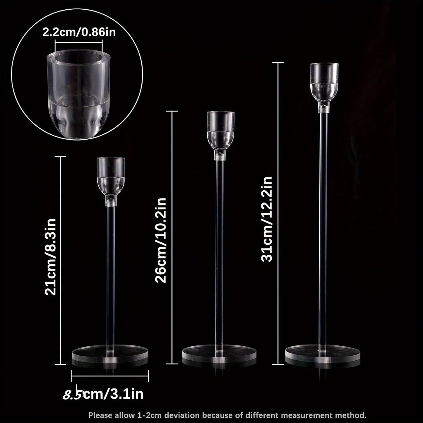 3PCS Clear Acryl Candlestick Holder na imprezę weselną