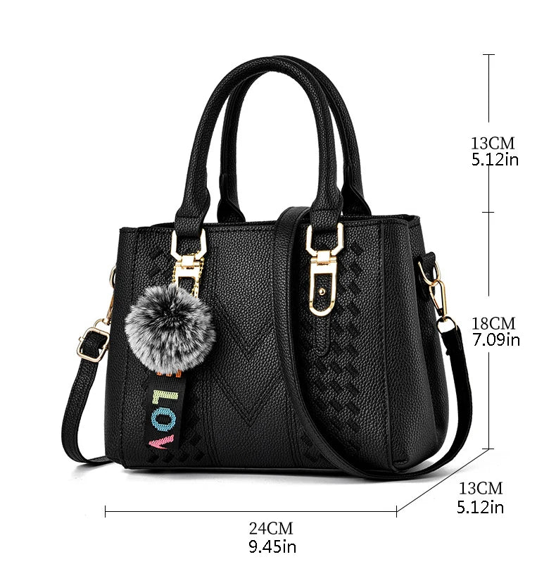 Nuevo hilo de bordado de la moda de los bolsos para mujeres con bola de pelo de la bola de pelo grande capacidad de hombro bolso de viaje 01 01