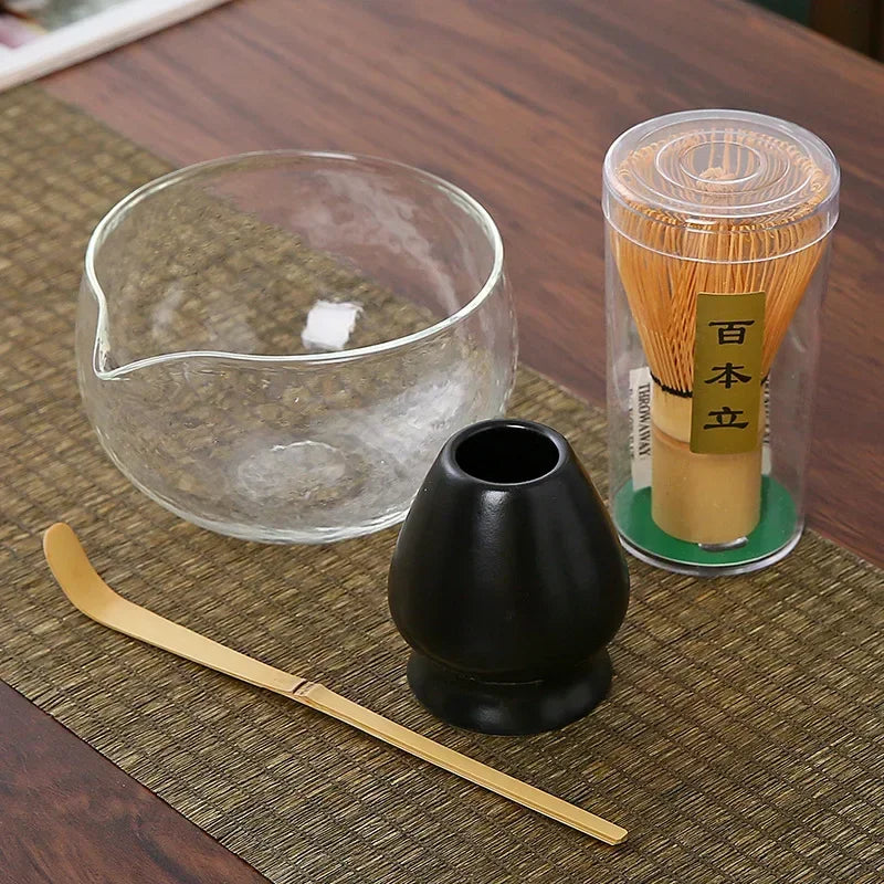 3/4PCS Matcha tējas komplekts bambusa slotiņu Scoop Glass Matcha Bowl tradicionālie iekštelpu izgatavoti tējas pagatavošanas rīki