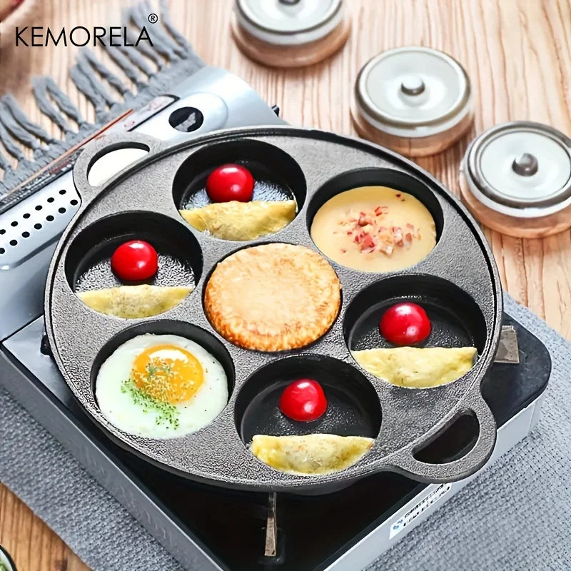 7 Loch Frittier-Topf Gusseisen-Pfanne Omelettpfanne Nicht-Stall-Eier Pfannkuchen Steak Pfanne Küche Kochen Schinken Pfannen Frühstück Maker Kochgeschirr Kochgeschirr Kochgeschirr
