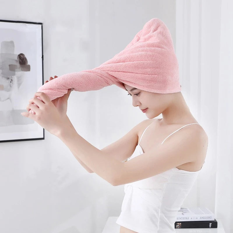 Duebel déck dréchent Hoerhandduch duebel Säiten benotzen trocken Hoer Microfi Mikrofiber Bad Hutt fir Fraen trockenhaft Lady Turban Kapp
