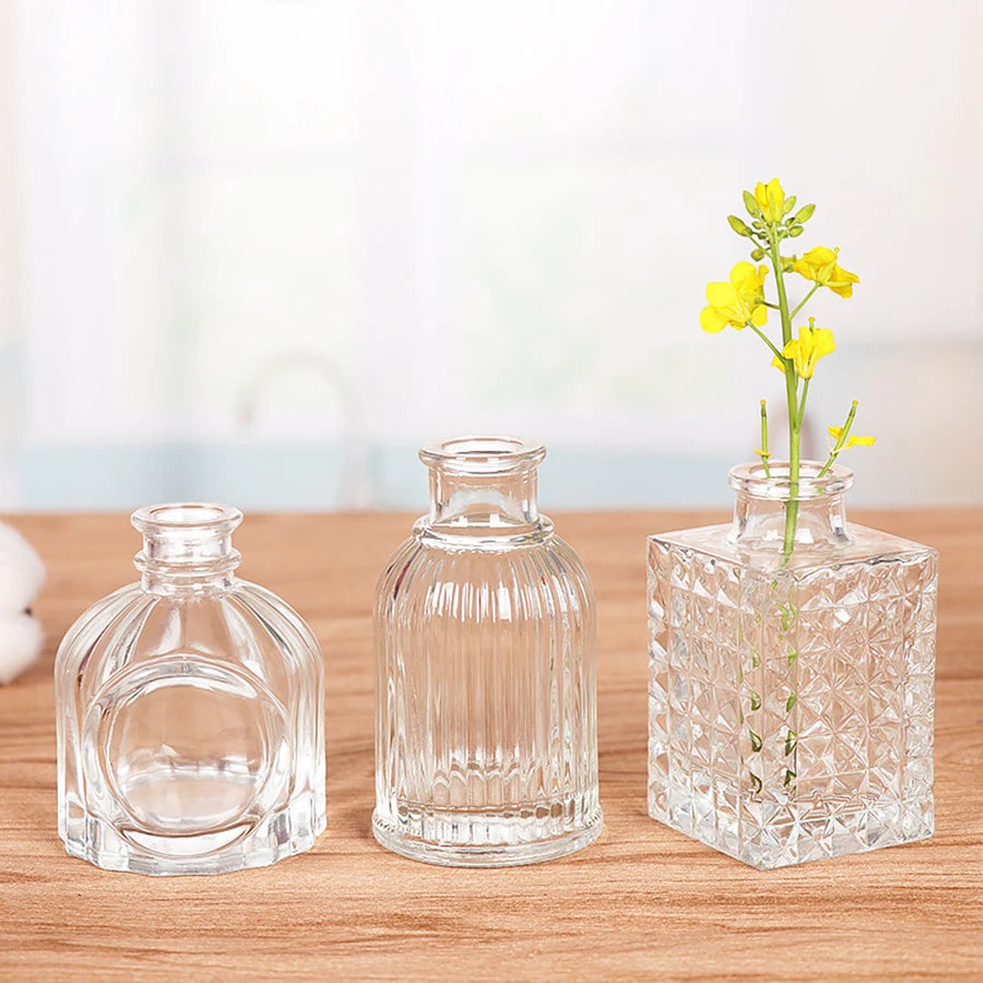 1 darab retro kis váza üveg aromaterápiás palack mini átlátszó váza nappali dekoráció Egyszerű étkezőasztal dekoráció h