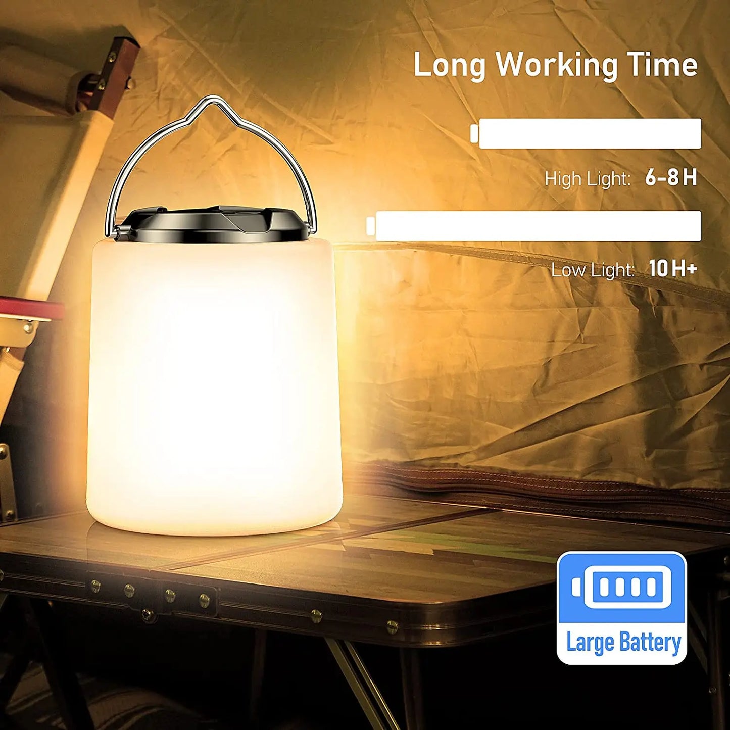 Rechargeable camping light, flashlight camping light -3000K warm white light, camping/hiking emergency waterproof light