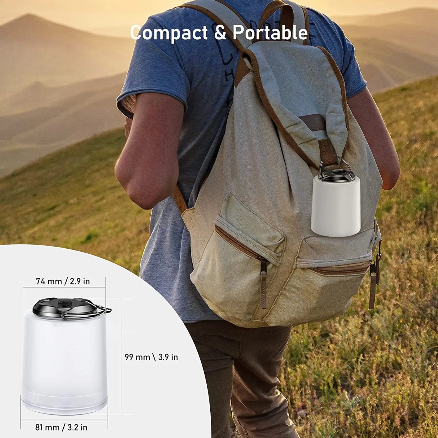 Rechargeable camping light, flashlight camping light -3000K warm white light, camping/hiking emergency waterproof light