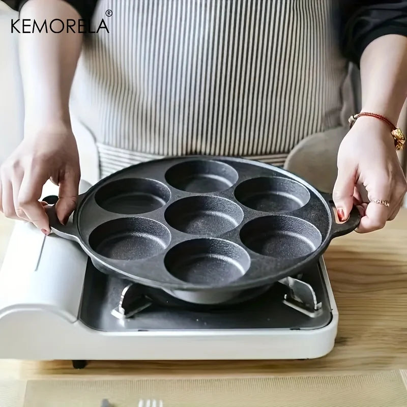7 Loch Frittier-Topf Gusseisen-Pfanne Omelettpfanne Nicht-Stall-Eier Pfannkuchen Steak Pfanne Küche Kochen Schinken Pfannen Frühstück Maker Kochgeschirr Kochgeschirr Kochgeschirr
