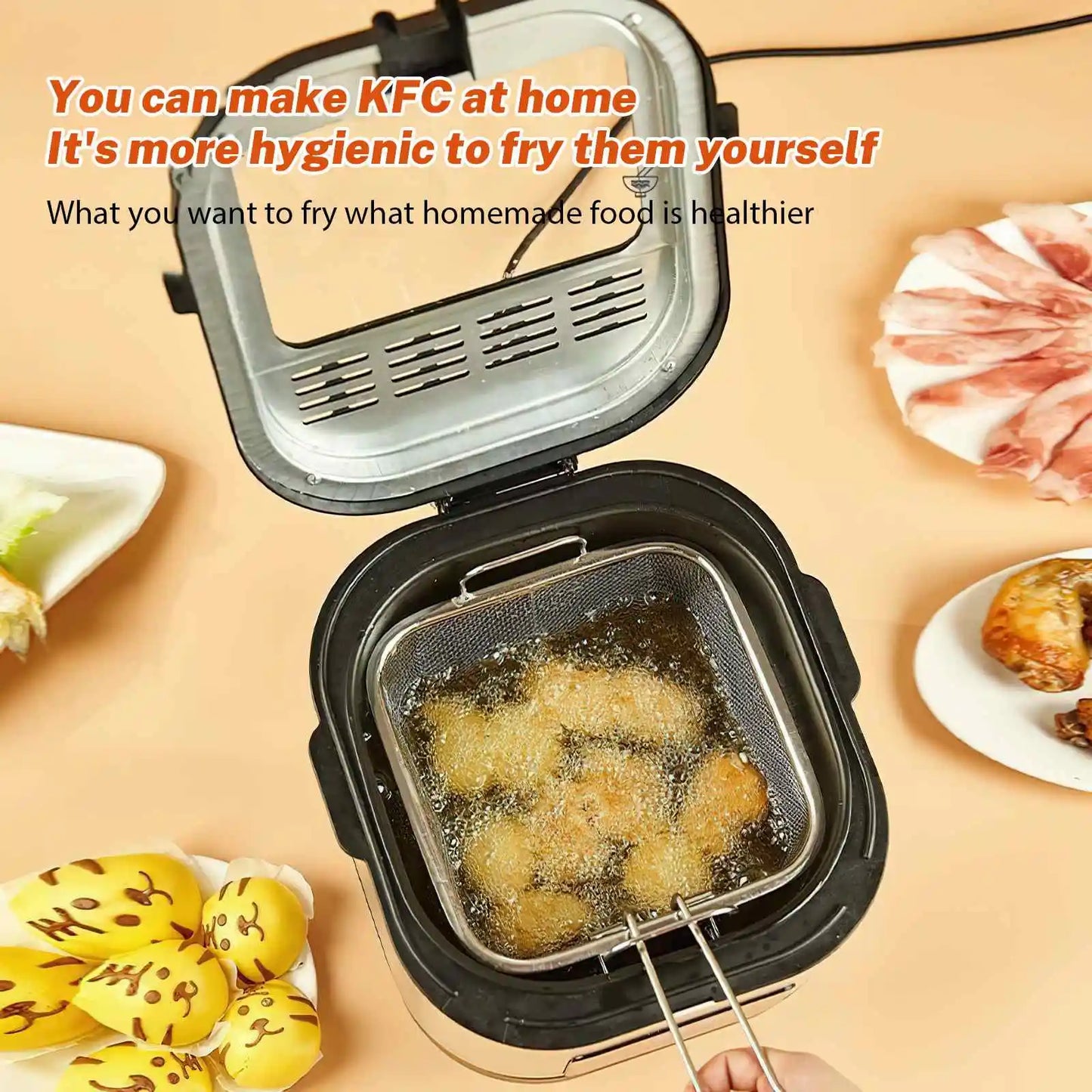 220 V Electric Fryer Fryer 2,5 litri francese olio da forno da forno caldo pollo fritto grill cottura cucina regolabile cucina cucina