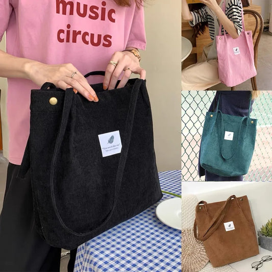 Módní dámská taška na ramenní taška s velkou kapacitou Corduroy Shopping Bag Canvas Dámská taška Literární volný čas ramenní taška