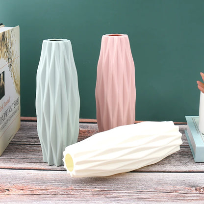 1PC dimanta raksts plastmasas gluda vāze balta imitācija keramikas puķu pods biezs un izturīgs viesistabas guļamistabas mājas dekorā