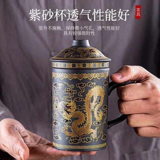 Yixing Zisha Tea csészék kínai kerámia buborék tea csésze 400 ml kézzel készített Kung Fu tea szett lila agyag teáscsészék szűrőkkel