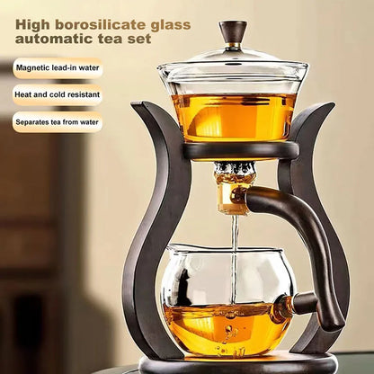 Varmebestandig glass te sett magnetisk vann avledning roterende dekkskål automatisk teprodusent lat kungfu tekanne drikking