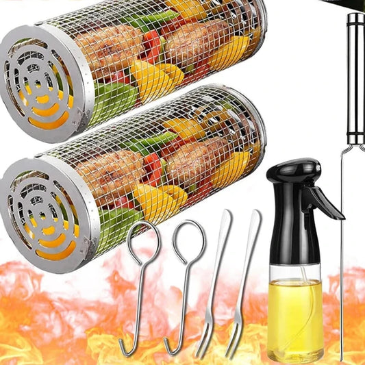 BBQ košík z nerezové oceli Rolling Grilovací koš Wire Mesh Grill Grill Baske