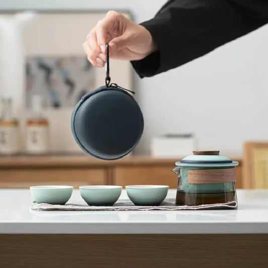 Zen teáskanna és teáscsésze készlet háztartási tea tea készítése Teherkészlet kültéri hordozható táska kínai teakészlet 1 tál 3 csésze