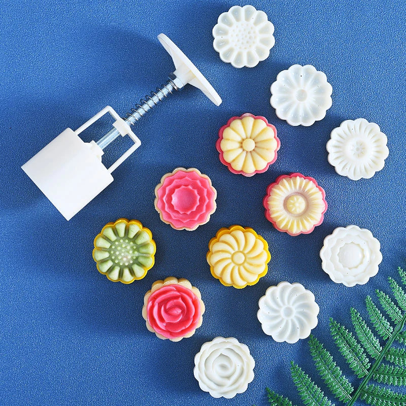 Mooncake Mold Set, 6 stykker 50 g mønster tæt