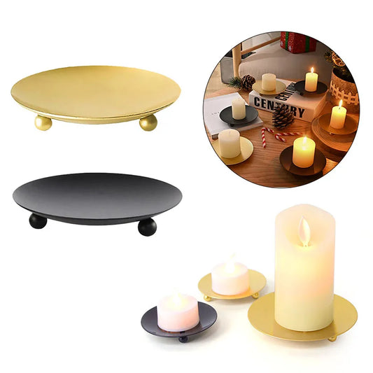 1 KCS Černé zlaté kulaté kovové kovové svícny Tray Long Pole Svíčka základna svatební banket art deco svíčka Holder Home Decor