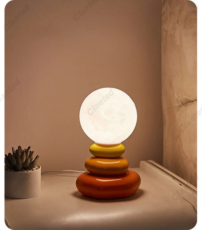 Bunte Steintisch Lampe Schlafzimmer Nachtlampe kreativer nordisch gestapelter Steinform Wohnzimmer Fortgeschrittene Atmosphäre Nachtlicht