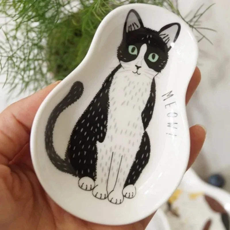 Ceramic Seasoning Dish Japanese Tableware Kitten Soy Sauce Dish Dipping Saucer Plate Home Kitchen Supplies Dropshipping
