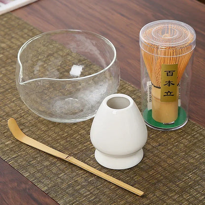 3/4PCS Matcha tējas komplekts bambusa slotiņu Scoop Glass Matcha Bowl tradicionālie iekštelpu izgatavoti tējas pagatavošanas rīki