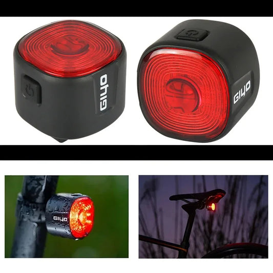 Giyo velosipēds - inteliģenta bremžu astes gaisma IP66 ūdensnecaurlaidīgi 6 gaismas režīmi Augsti spilgtuma velosipēda aizmugures lampa LED aizmugurējā gaismas USB lādiņa