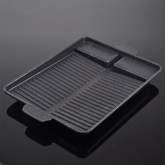 BBQ Grill Pan Plate 32 x 26 cm Přenosná nepřilnavá povlak butanového plynového sporáku Stova vařiče Obdélníka Korejská grilovací deska