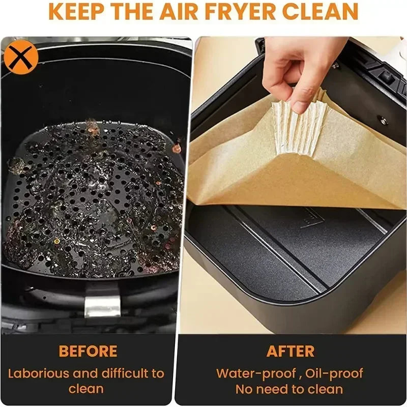 Air Fryer 50/100pcs Bakeware Manote per carta usa e getta materassino a prova di olio mappeto antiaderente per forno da cucina da forno
