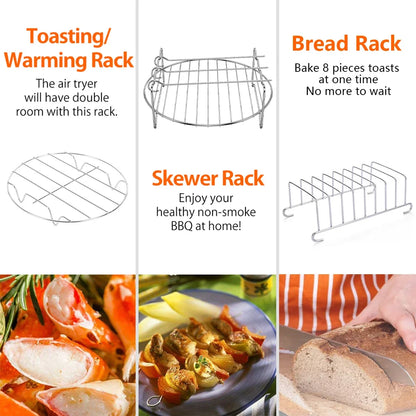 8/11 PC AIR Fryer piederumi Pārtikas kvalitātes gaisa friteru piederumi ar kūku groza picu pannu nerūsējošā tērauda iesmu statīvu