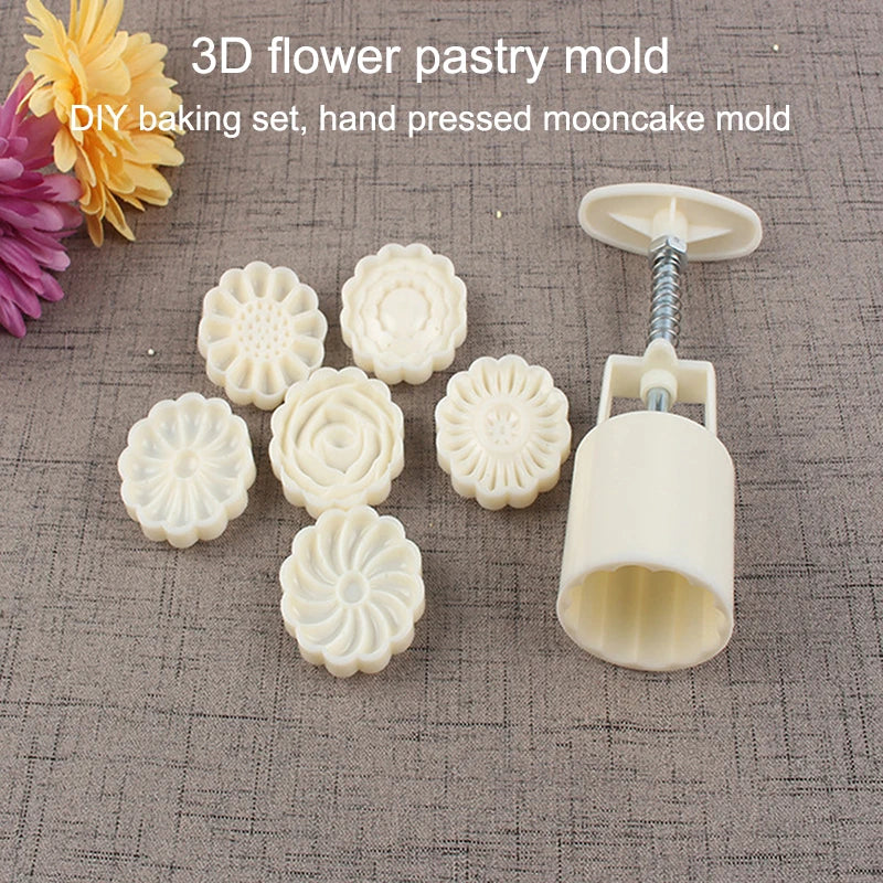 Mooncake Mold Set, 6 stykker 50 g mønster tæt