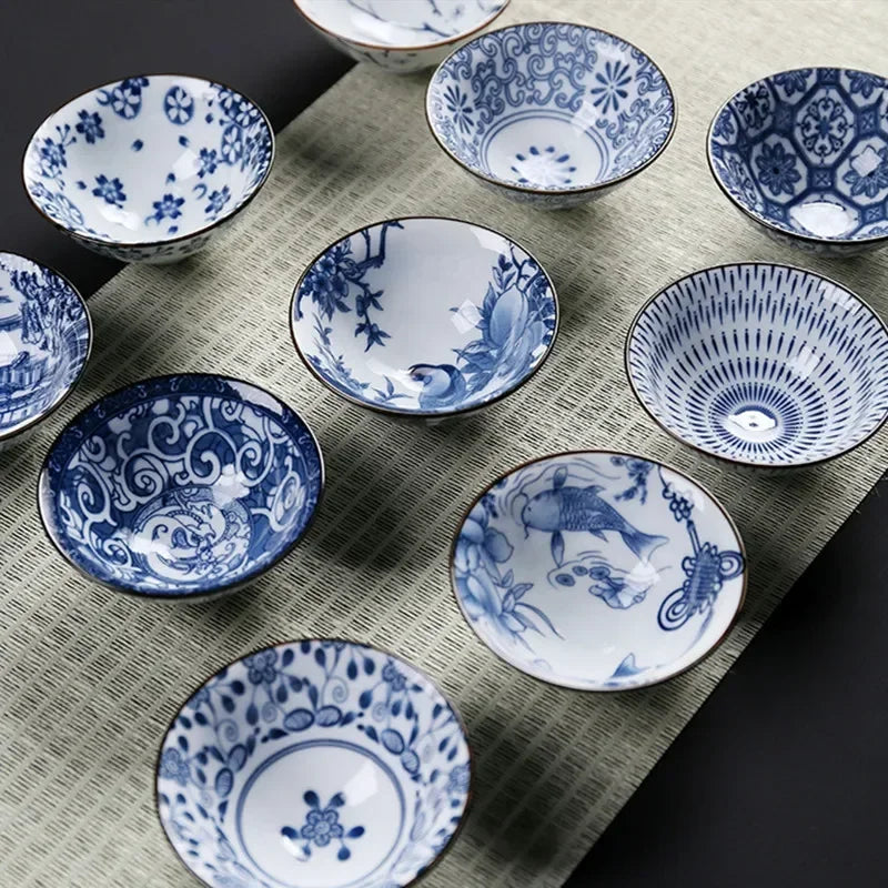 1 pezzi retrò blu e bianco cono in porcellana teacup anti-ridimensionamento ceramico ceramico ciotola da tè da viaggio tazze da tè