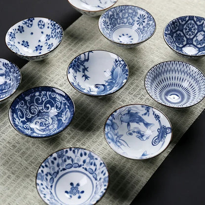 1 pezzi retrò blu e bianco cono in porcellana teacup anti-ridimensionamento ceramico ceramico ciotola da tè da viaggio tazze da tè