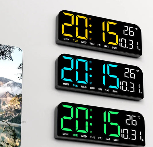 9.0 collas liels digitālās sienas pulksteņa temperatūra un datuma nedēļa Nakts režīma galda modinātājs 12/24h elektroniskais LED pulkstenis