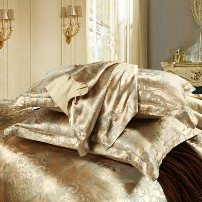2/3pcs Luxury Jacquard Liberter Set King Size Coup de couette Fleur Golden High Quality avec 2 têtes d'oreiller （Single 1 abase d'oreiller）